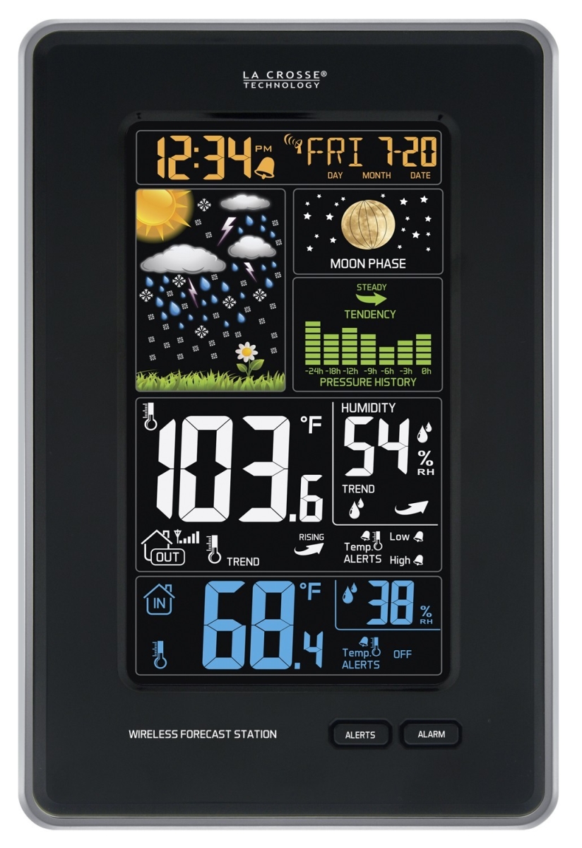 308-1425b Digital Vertical Wireless Weather Station With Pressure, Black