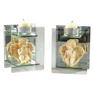 33311 5.25 In. Mirror Angel Candleholder, Set Of 2