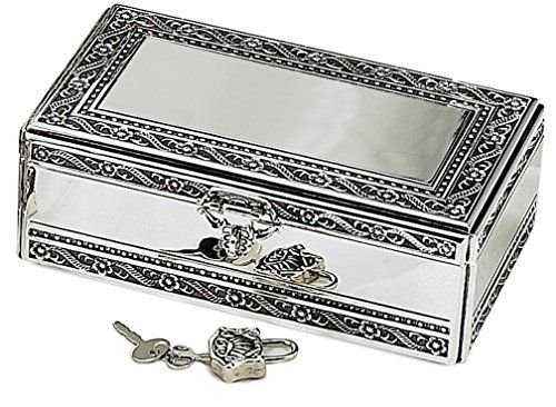Elegance Silver Antique Silver Jewelry Box With Jeweled Lock