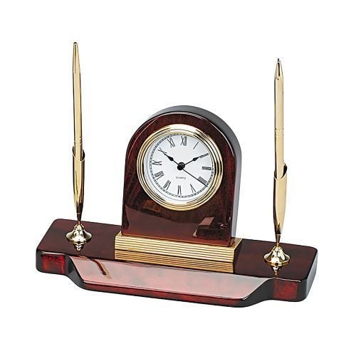 15134 Wood Desk, Clock & 2 Pens Set