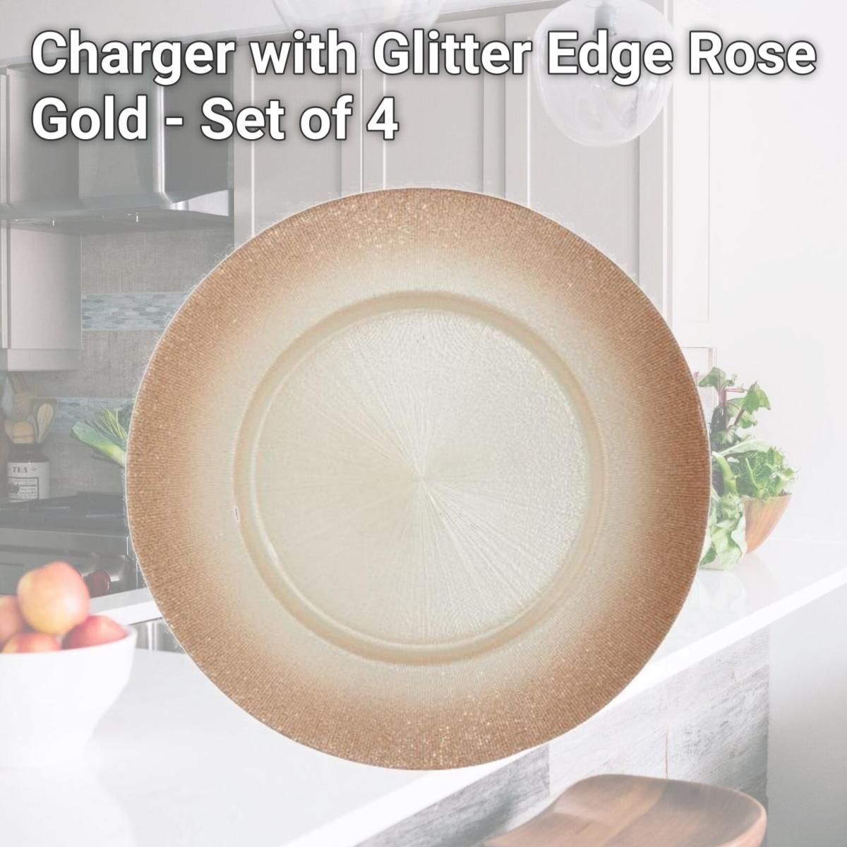 Picture of Leeber 31183 Charger with Glitter Edge, Rose Gold - Set of 4