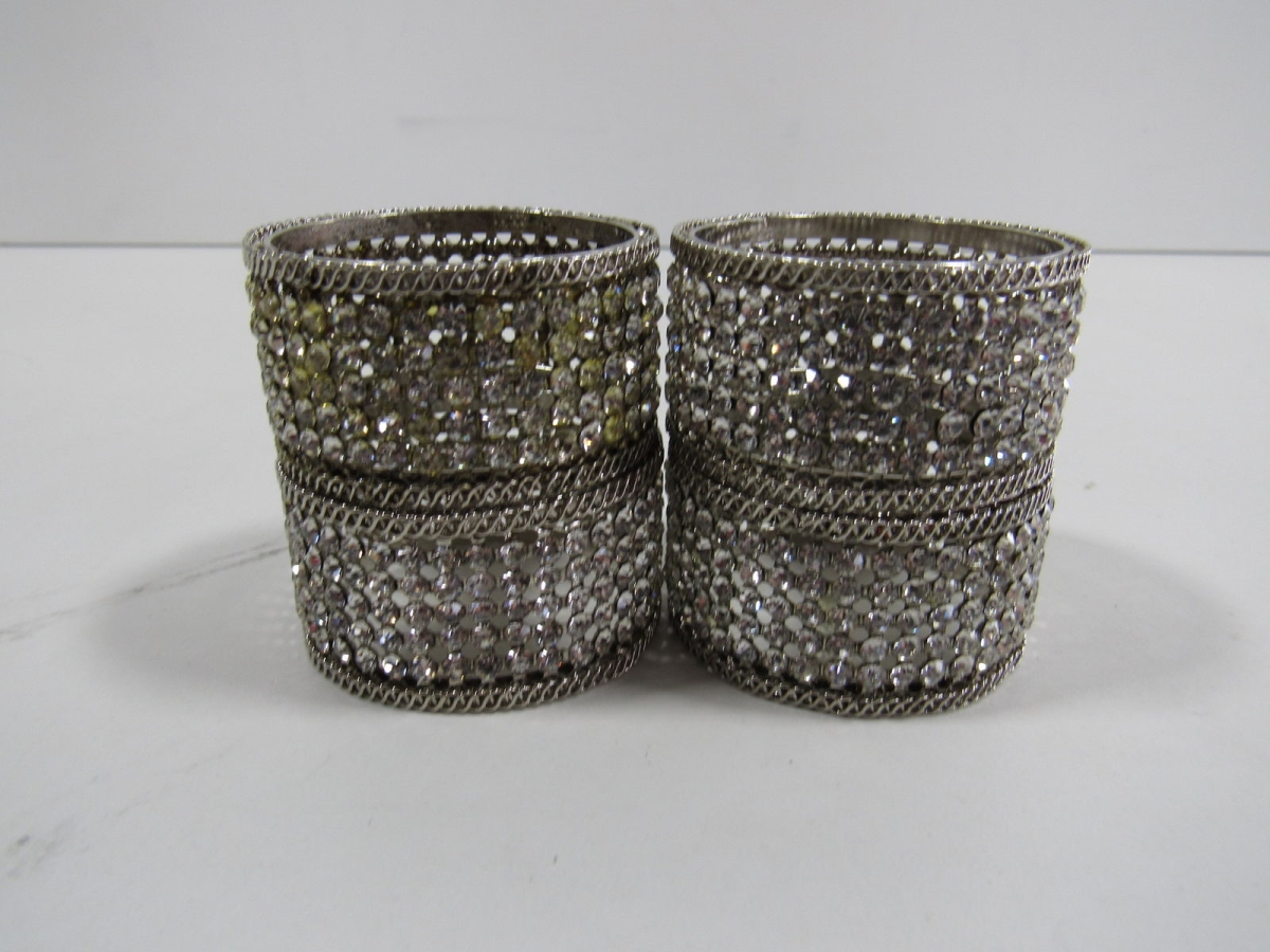 72847 Silver Napkin Rings With Crystals - Set Of 4