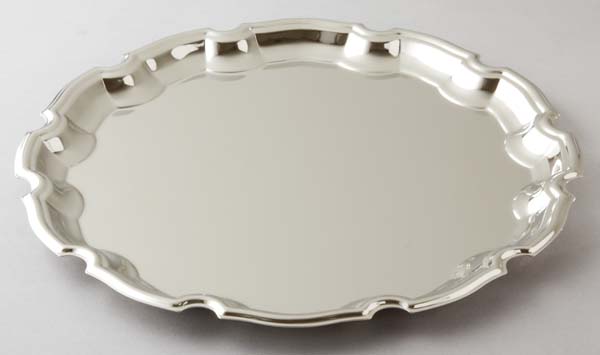 82111 12 In. Nickel Plate Round Chippendale Tray
