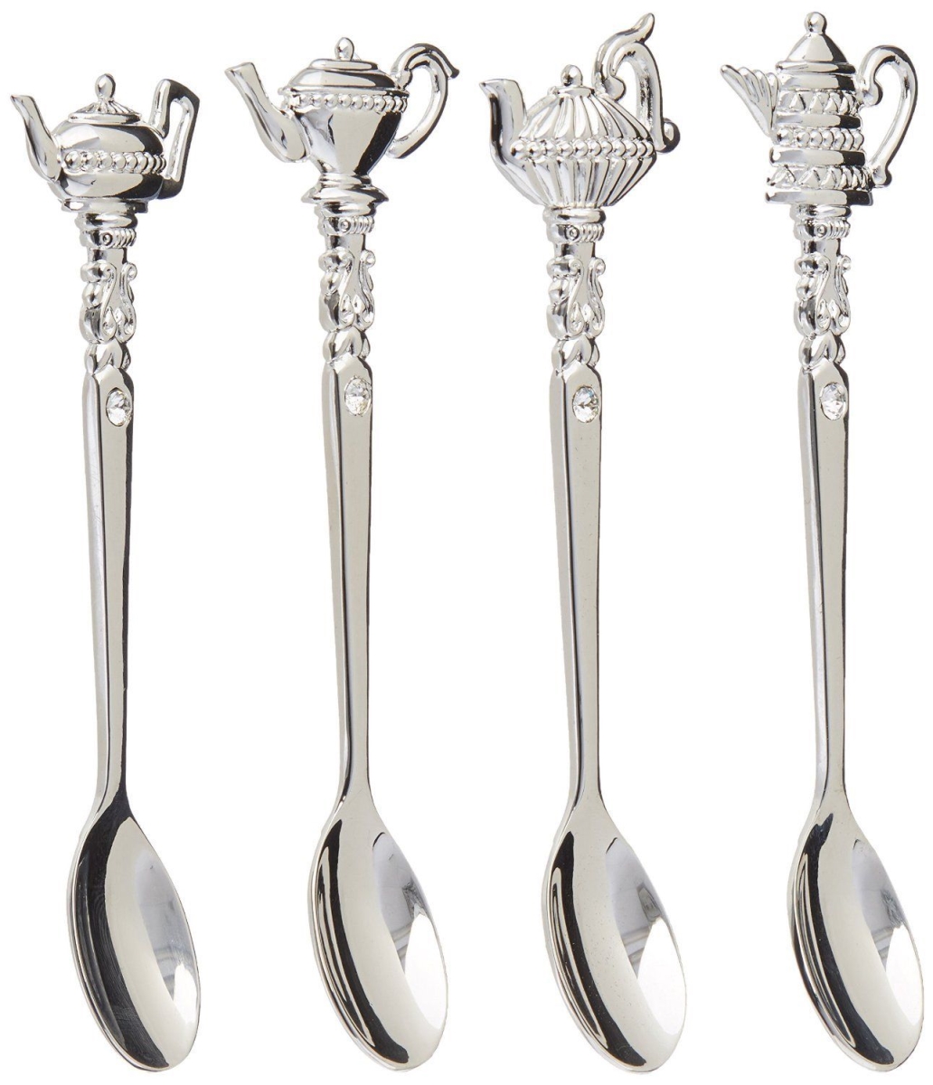 87625 Silver Plated Teapot Spoons With Crystal - Set Of 4