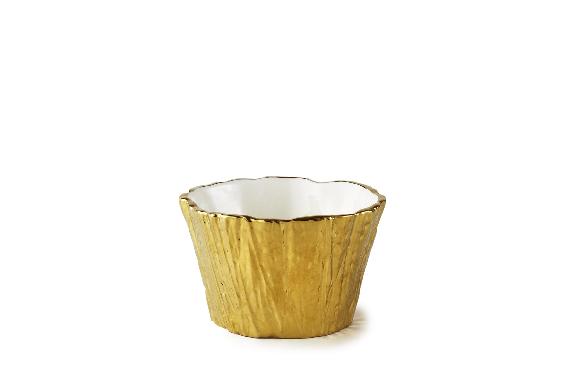 69001 5 In. Tree Bark Porcelain Serving Bowl, Gold