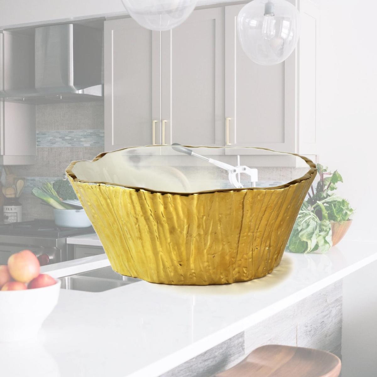 Picture of Leeber 69003 10.5 in. Tree Bark Porcelain Serving Bowl, Gold