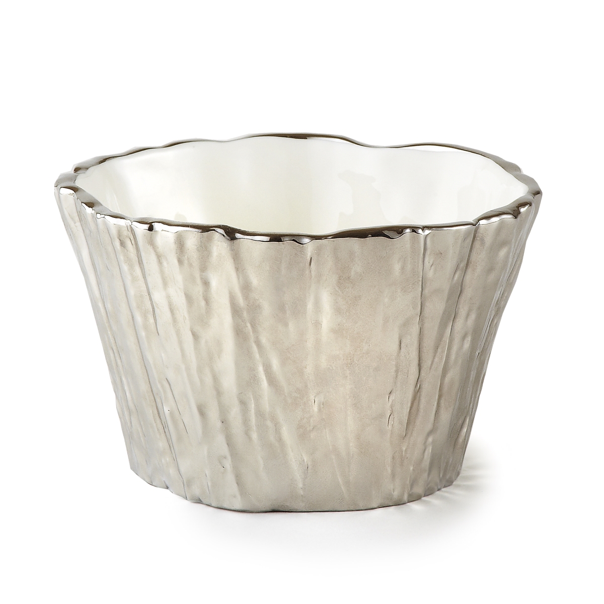 69101 5 In. Tree Bark Porcelain Serving Bowl, Silver