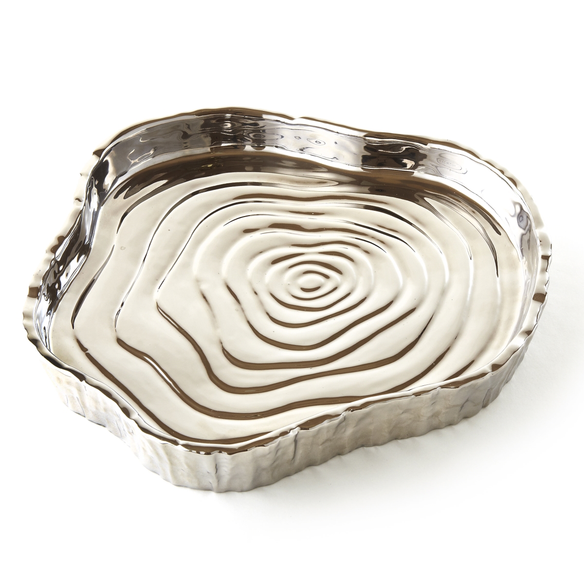 69110 8.75 X 8 In. Tree Bark Porcelain Serving Tray, Silver