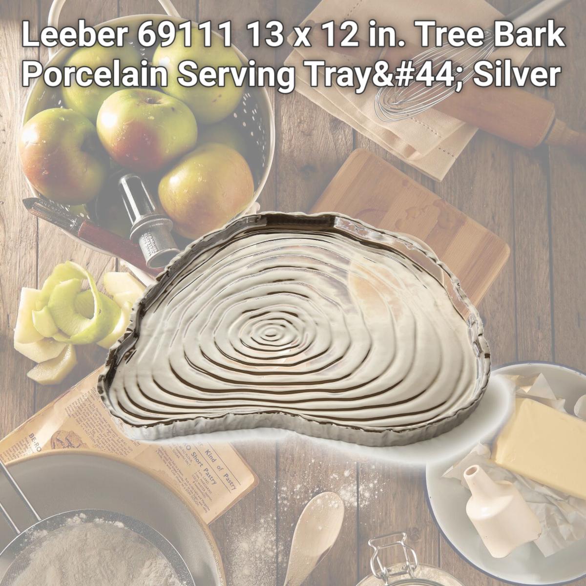 Picture of Leeber 69111 13 x 12 in. Tree Bark Porcelain Serving Tray, Silver
