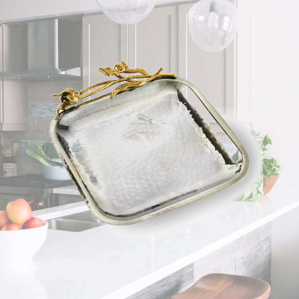 Picture of Leeber 70067 8.5 in. Butterfly Square Tray, Silver & Gold