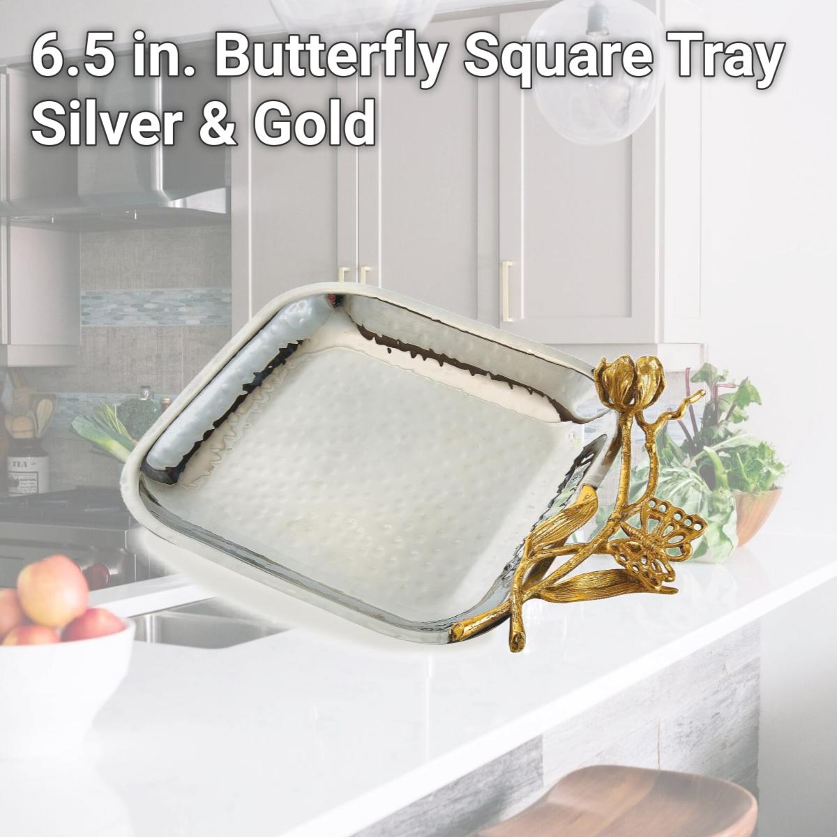 Picture of Leeber 70068 6.5 in. Butterfly Square Tray, Silver & Gold