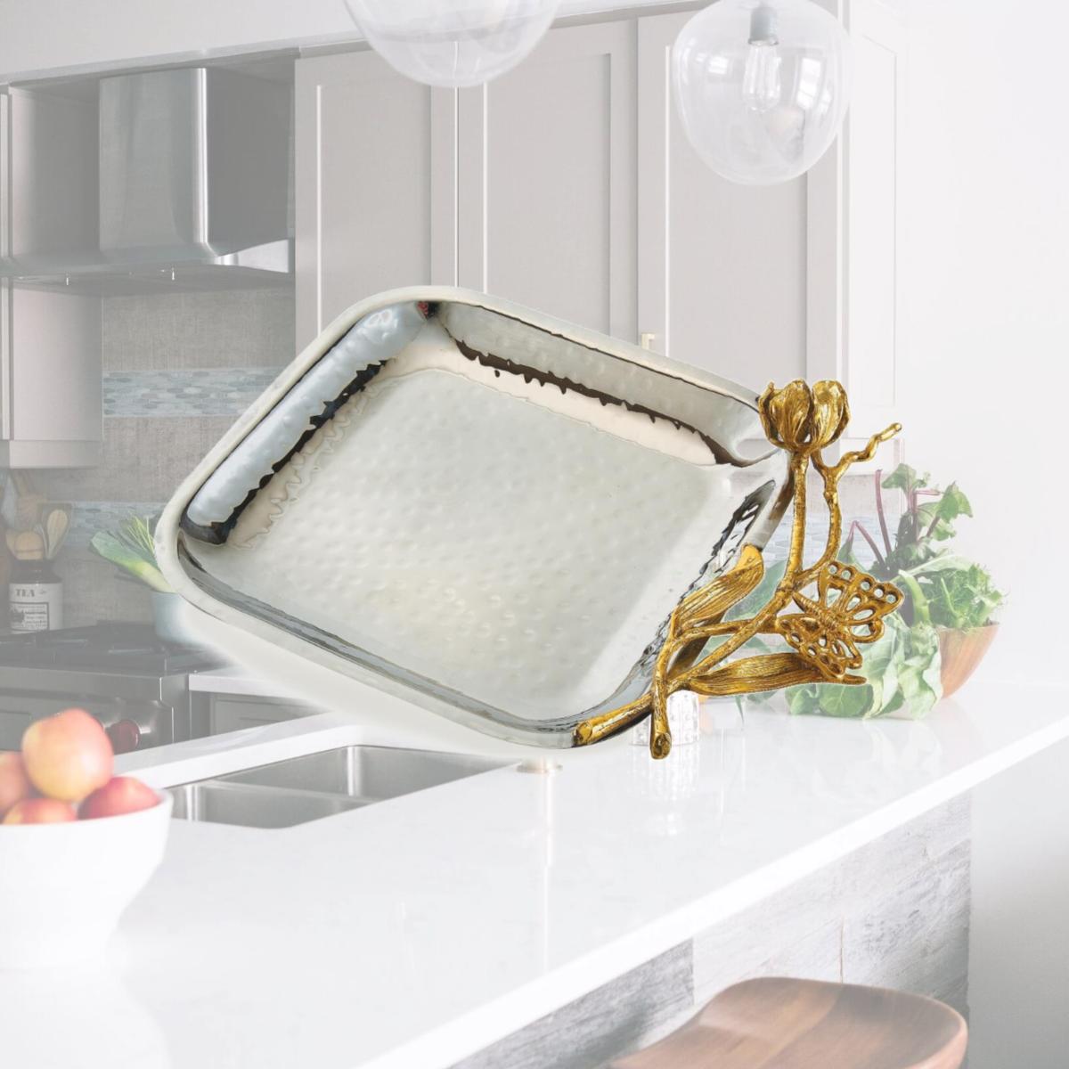 Picture of Leeber 70068 6.5 in. Butterfly Square Tray, Silver & Gold