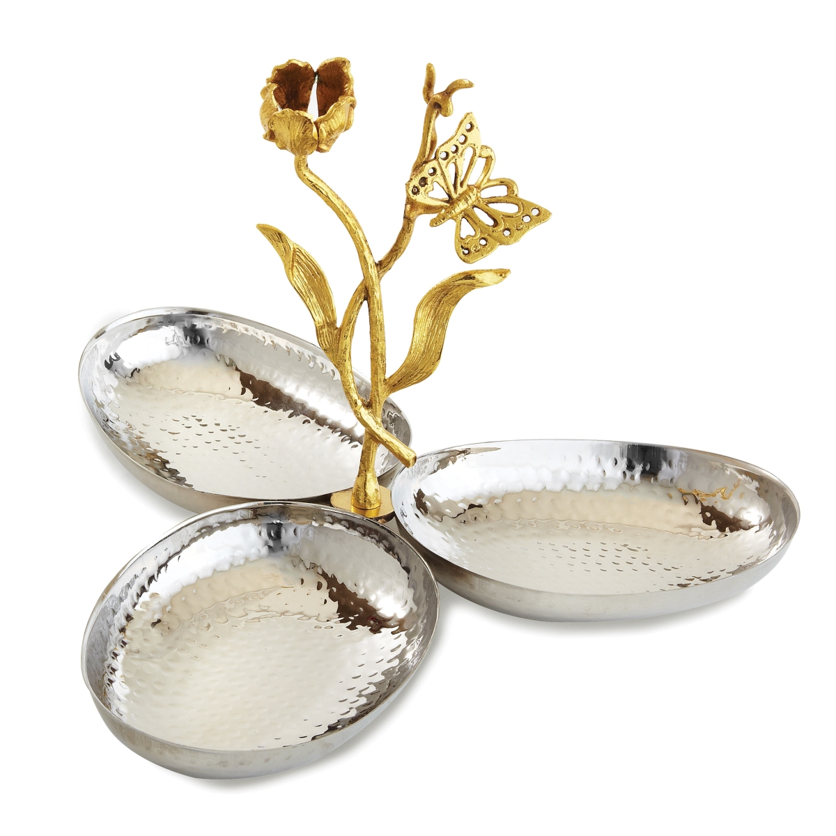70076 6 X 4.5 X 1.25 In. Butterfly Triple Server Dish, Silver & Gold