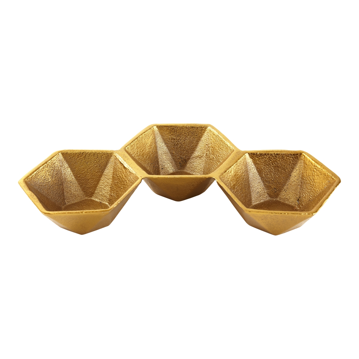 70192 11 X 6 X 1.75 In. Hexagon Aluminum Triple Bowl Set, Gold