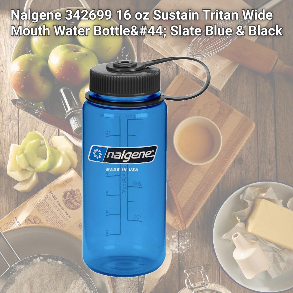 Picture of Nalgene 342699 16 oz Sustain Tritan Wide Mouth Water Bottle, Slate Blue & Black