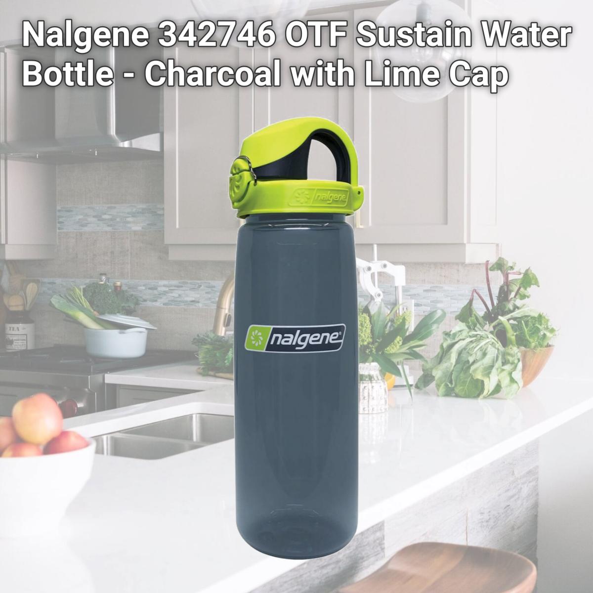 Picture of Nalgene 342746 OTF Sustain Water Bottle - Charcoal with Lime Cap
