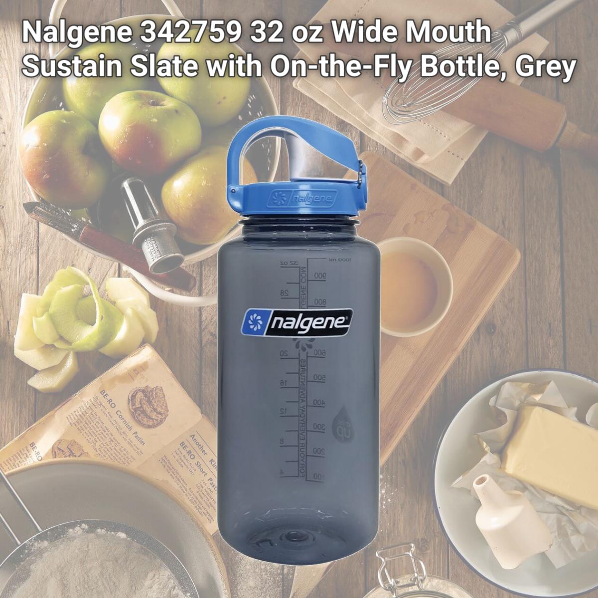 Picture of Nalgene 342759 32 oz Wide Mouth Sustain Slate with On-the-Fly Bottle, Grey