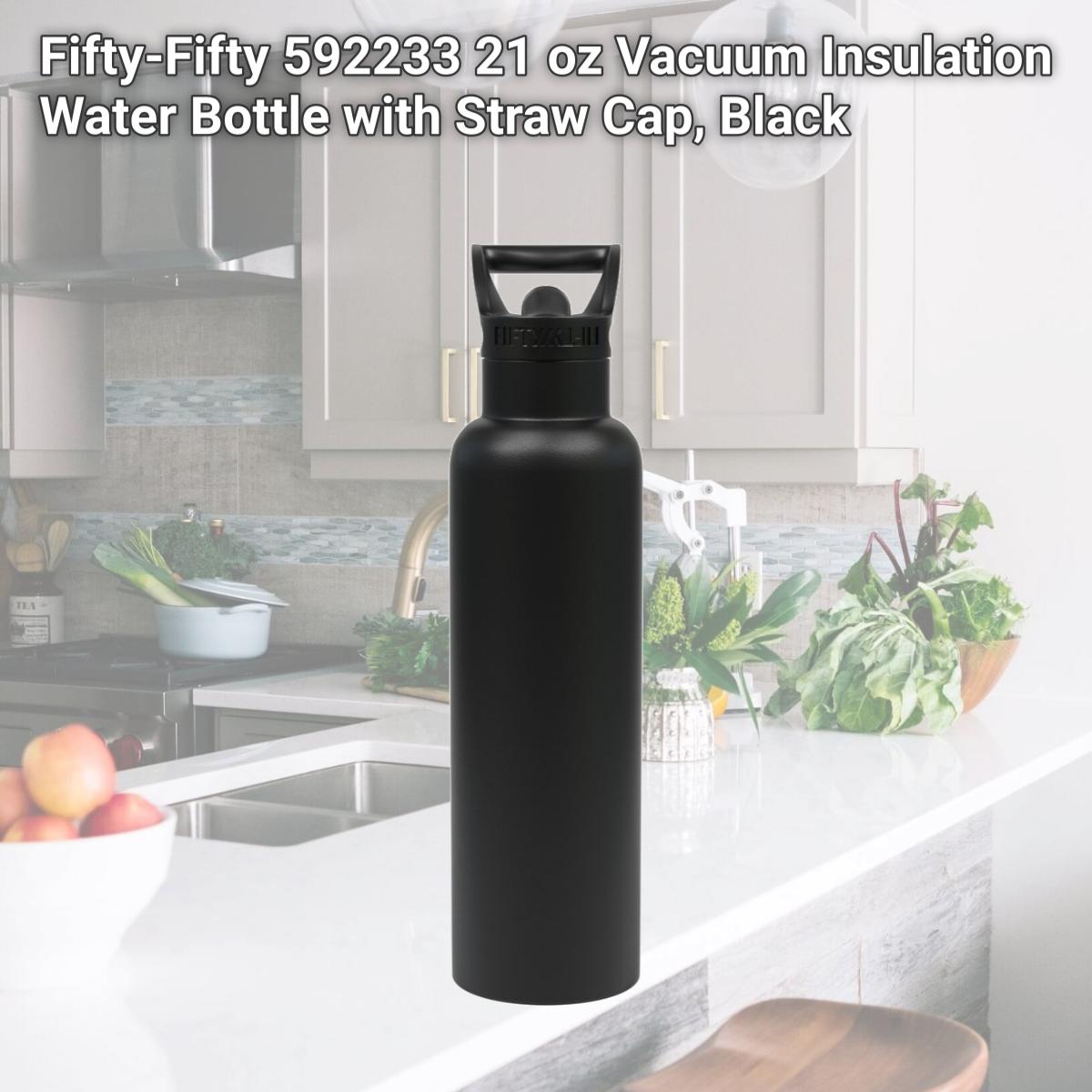 Picture of Fifty-Fifty 592233 21 oz Vacuum Insulation Water Bottle with Straw Cap, Black