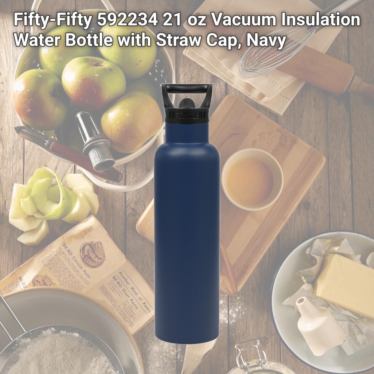 Picture of Fifty-Fifty 592234 21 oz Vacuum Insulation Water Bottle with Straw Cap, Navy