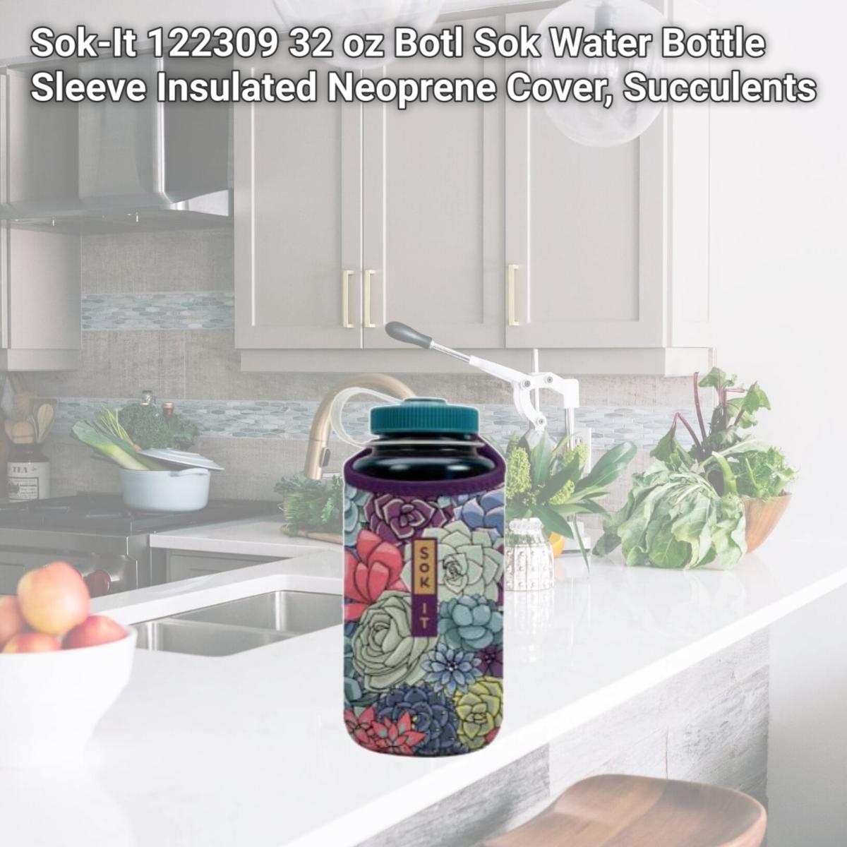 Picture of Sok-It 122309 32 oz Botl Sok Water Bottle Sleeve Insulated Neoprene Cover, Succulents