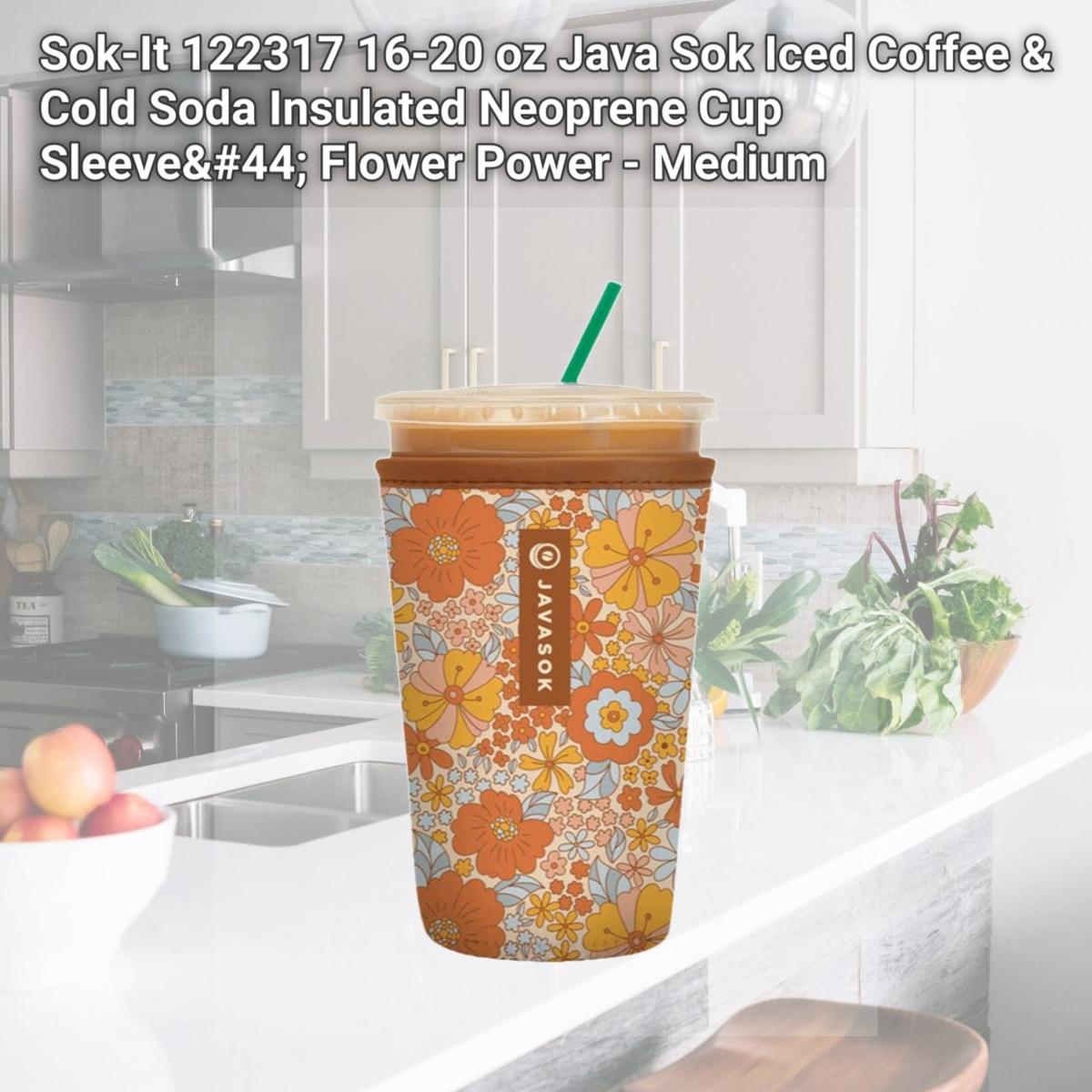Picture of Sok-It 122317 16-20 oz Java Sok Iced Coffee & Cold Soda Insulated Neoprene Cup Sleeve, Flower Power - Medium