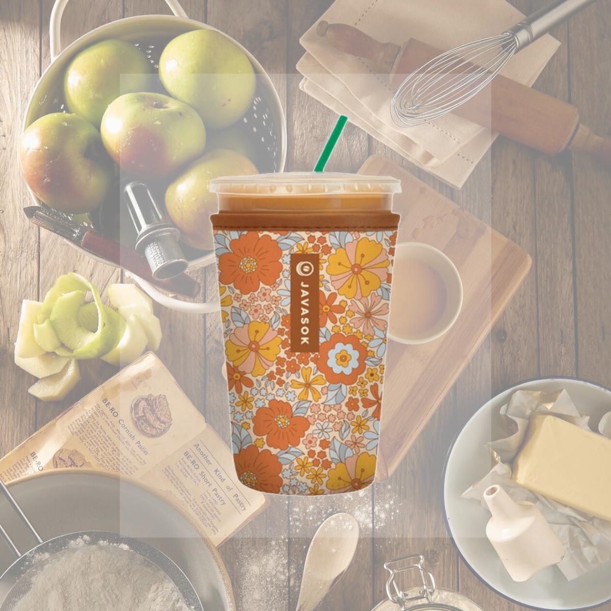 Picture of Sok-It 122317 16-20 oz Java Sok Iced Coffee & Cold Soda Insulated Neoprene Cup Sleeve, Flower Power - Medium