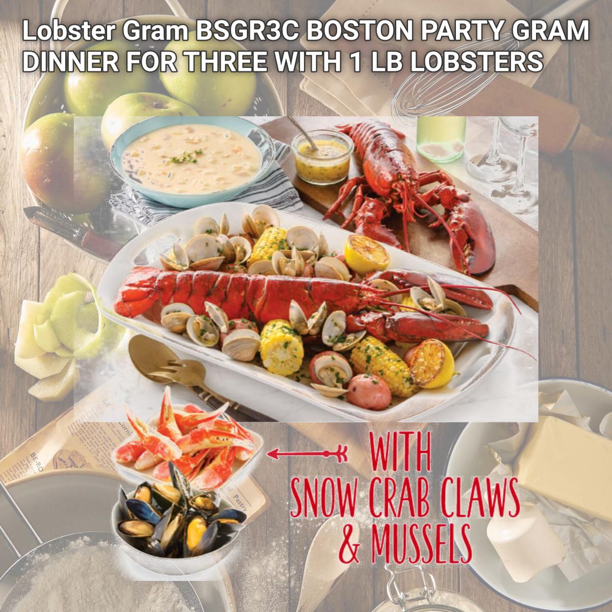 Picture of Lobster Gram BSGR3C BOSTON PARTY GRAM DINNER FOR THREE WITH 1 LB LOBSTERS