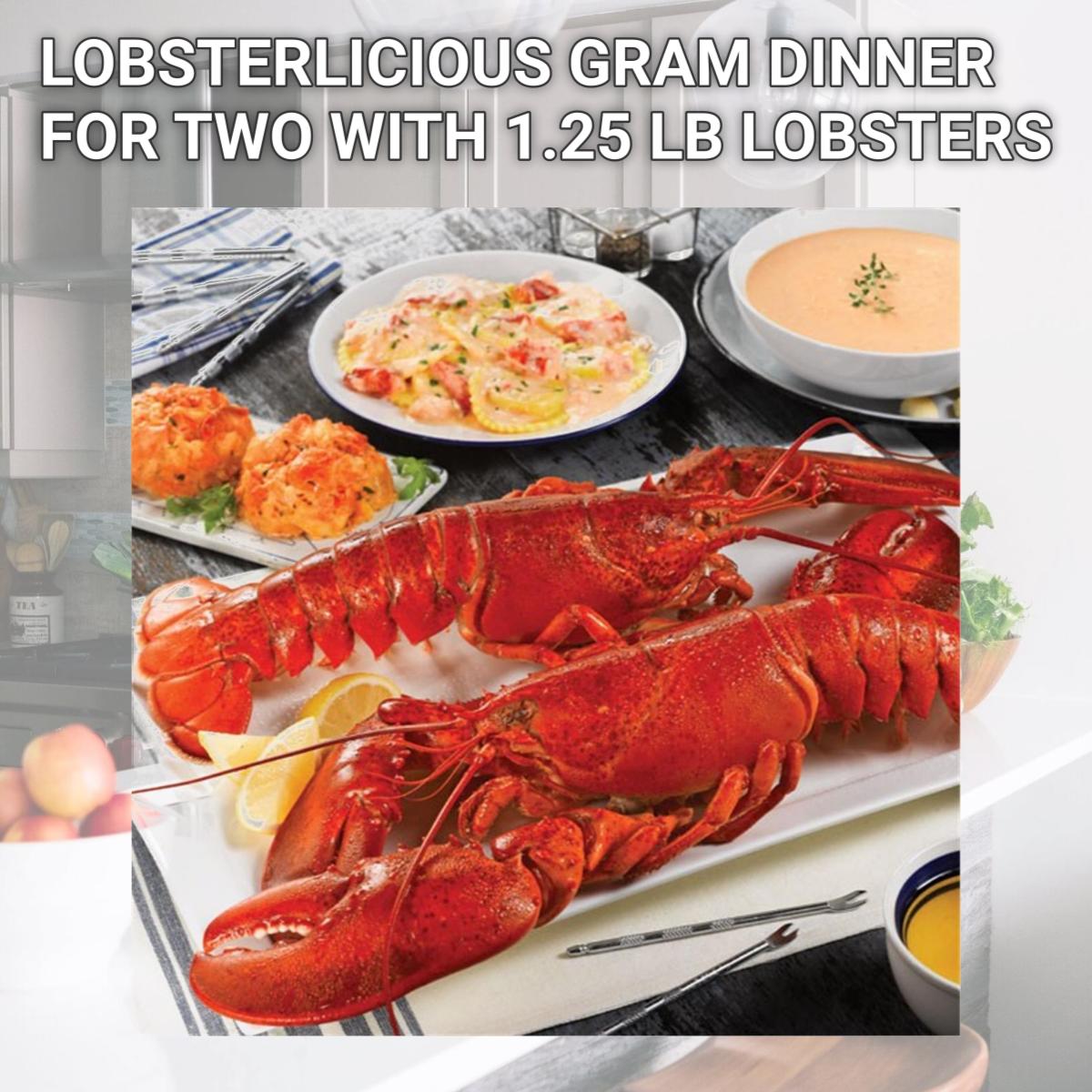 Picture of Lobster Gram LICGR2Q LOBSTERLICIOUS GRAM DINNER FOR TWO WITH 1.25 LB LOBSTERS