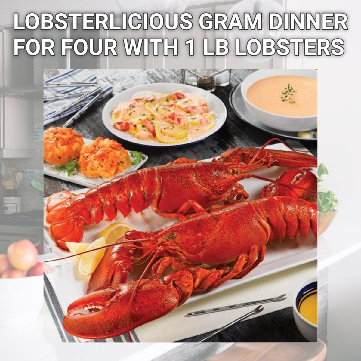 Picture of Lobster Gram LICGR4C LOBSTERLICIOUS GRAM DINNER FOR FOUR WITH 1 LB LOBSTERS