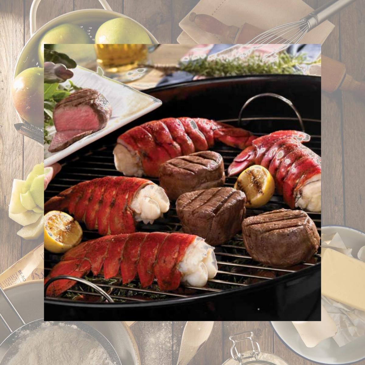 Picture of Lobster Gram M10FM2 TWO 10-12 OZ MAINE LOBSTER TAILS AND TWO 8 oz. FILET MIGNON STEAKS