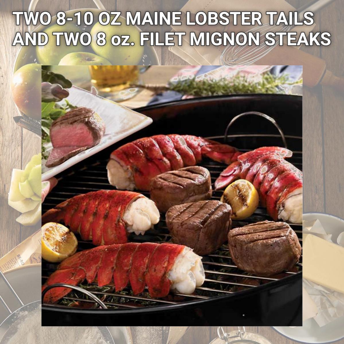 Picture of Lobster Gram M8FM2 TWO 8-10 OZ MAINE LOBSTER TAILS AND TWO 8 oz. FILET MIGNON STEAKS