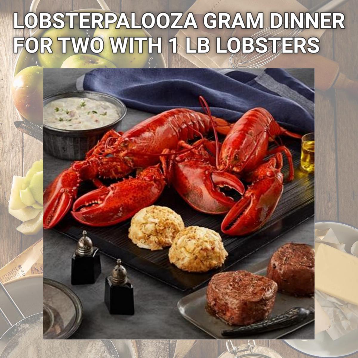 Picture of Lobster Gram PLZGR2C LOBSTERPALOOZA GRAM DINNER FOR TWO WITH 1 LB LOBSTERS