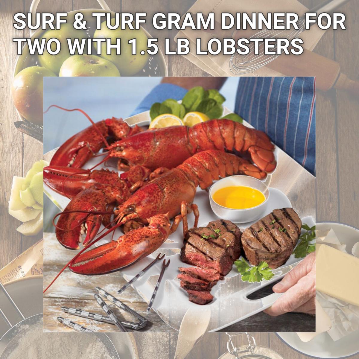 Picture of Lobster Gram STGR2H SURF &amp; TURF GRAM DINNER FOR TWO WITH 1.5 LB LOBSTERS