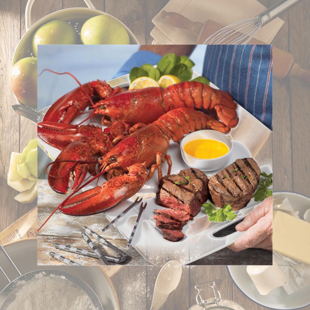 Picture of Lobster Gram STGR2H SURF &amp; TURF GRAM DINNER FOR TWO WITH 1.5 LB LOBSTERS