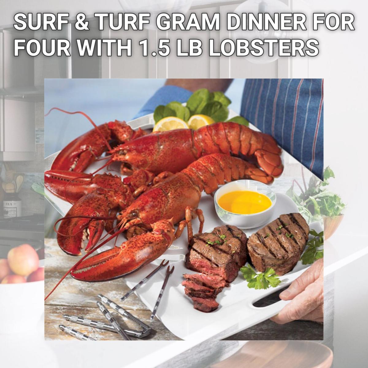 Picture of Lobster Gram STGR4H SURF &amp; TURF GRAM DINNER FOR FOUR WITH 1.5 LB LOBSTERS