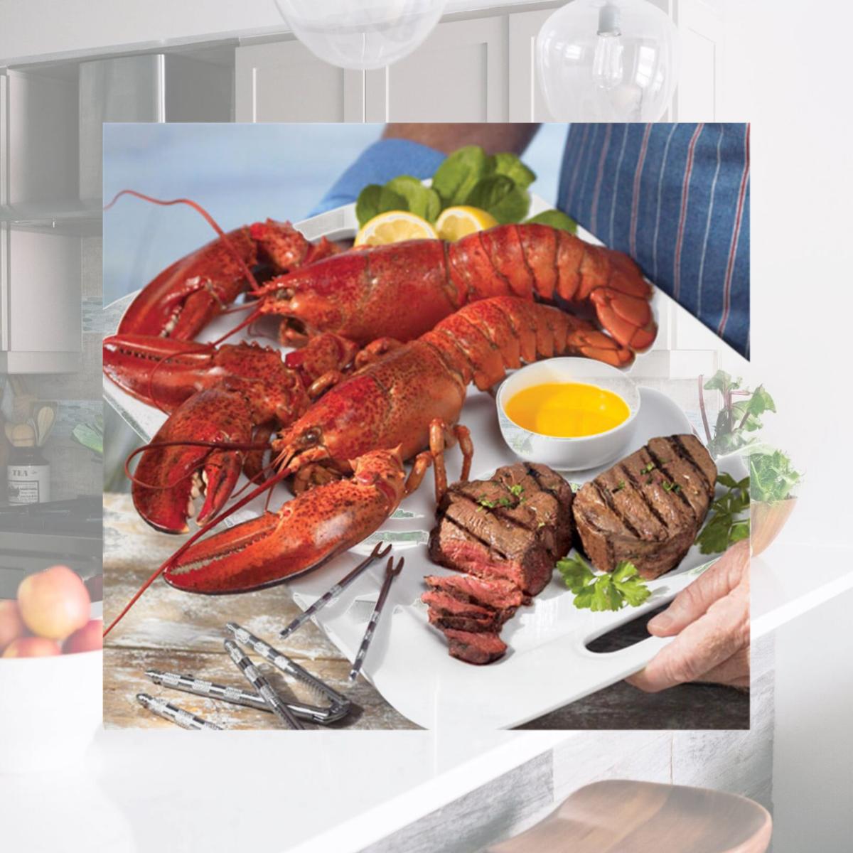 Picture of Lobster Gram STGR4H SURF &amp; TURF GRAM DINNER FOR FOUR WITH 1.5 LB LOBSTERS
