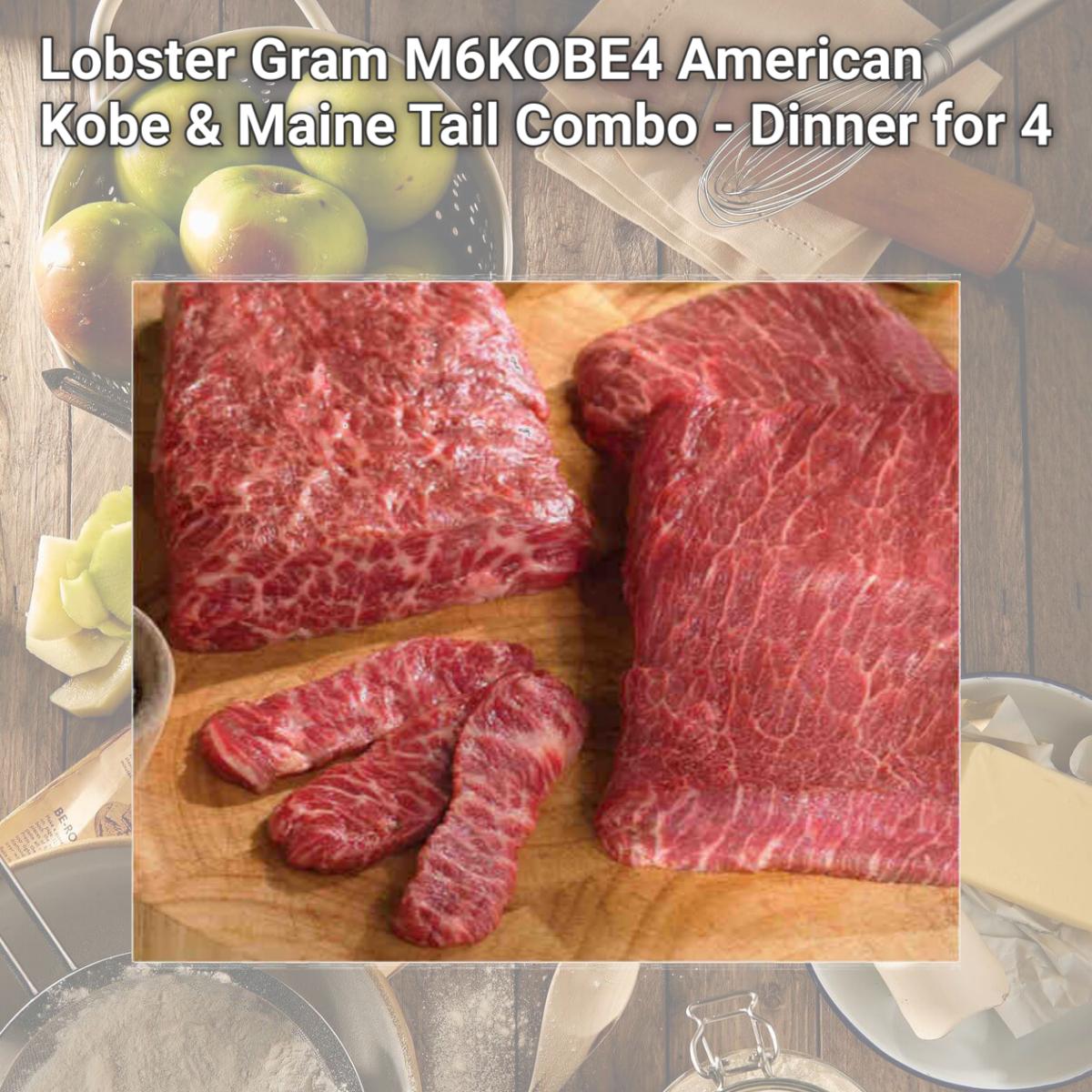 Picture of Lobster Gram M6KOBE4 American Kobe & Maine Tail Combo - Dinner for 4