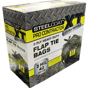 Fg-p9934-75a 42 Gal 3 Mil Steelcoat Flap Tie Contractor Bag, Black - 32 Count
