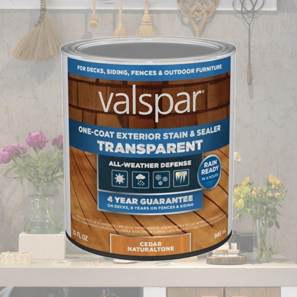 Picture of Plastik Valspar VL1028074-14 1 qt. One-Coat Transparent Stain & Sealer&#44; Cedar Naturaltone