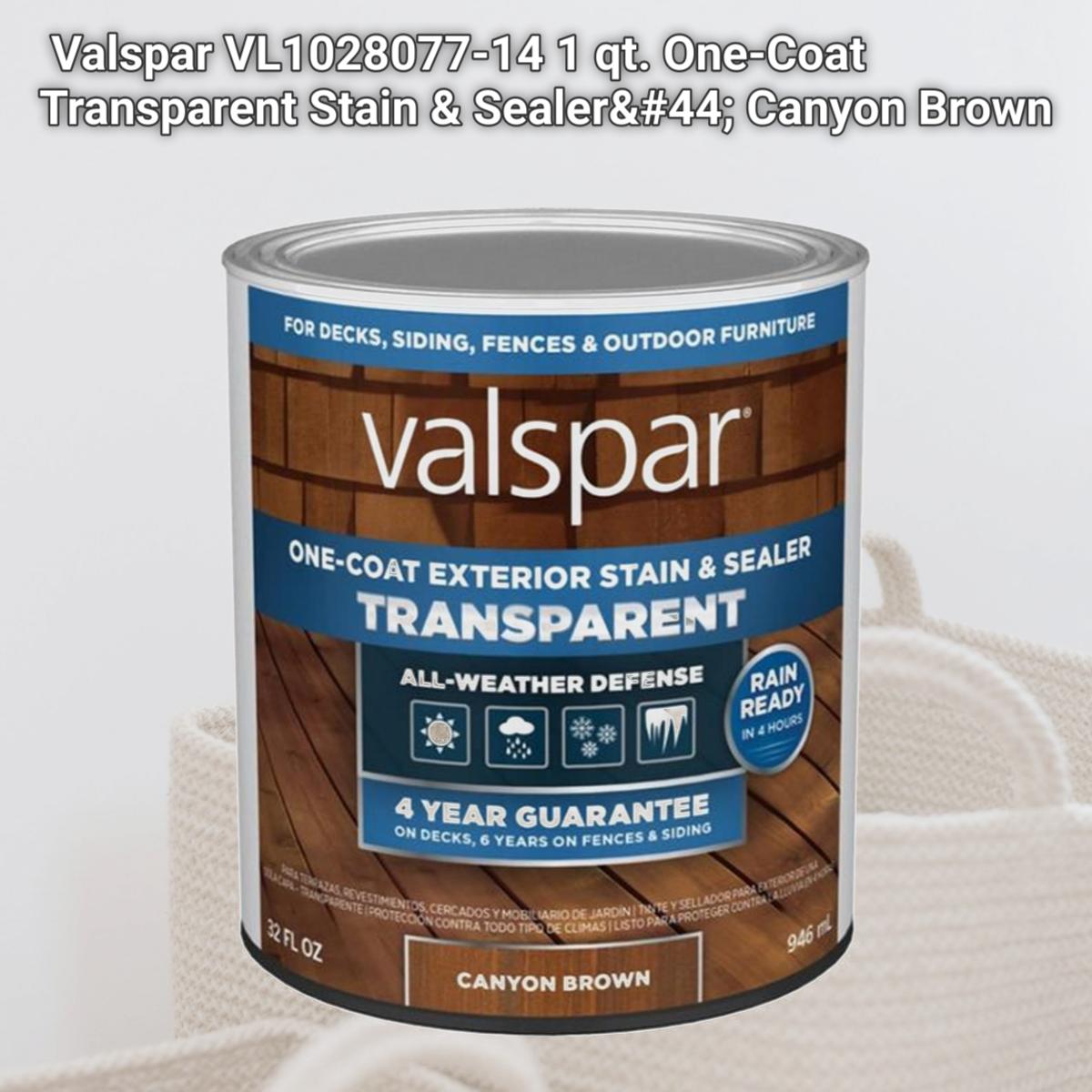 Picture of Plastik Valspar VL1028077-14 1 qt. One-Coat Transparent Stain & Sealer&#44; Canyon Brown