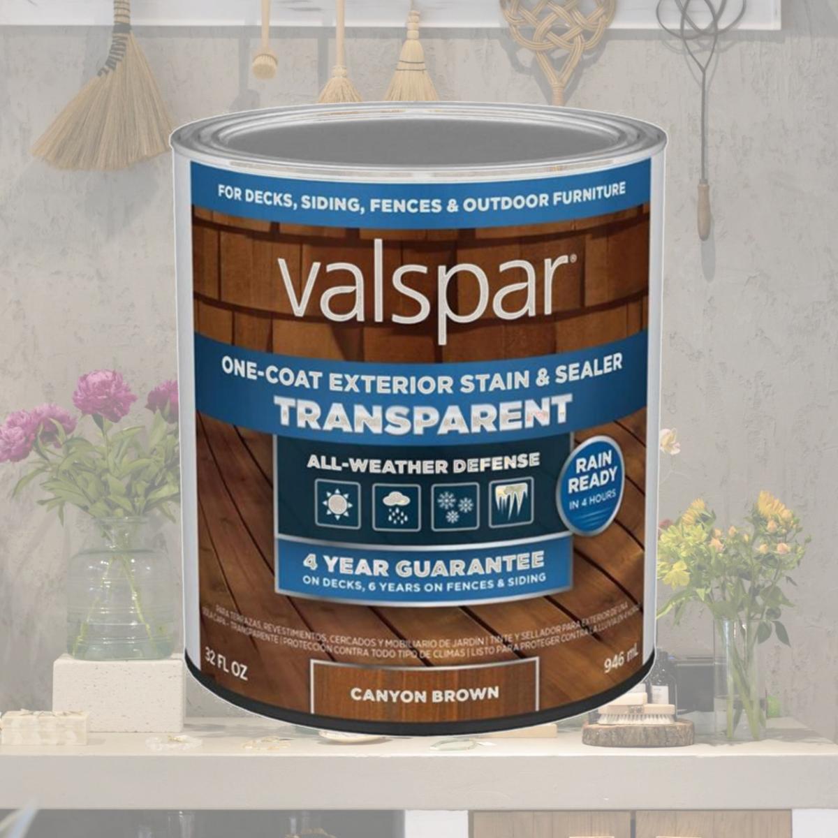 Picture of Plastik Valspar VL1028077-14 1 qt. One-Coat Transparent Stain & Sealer&#44; Canyon Brown