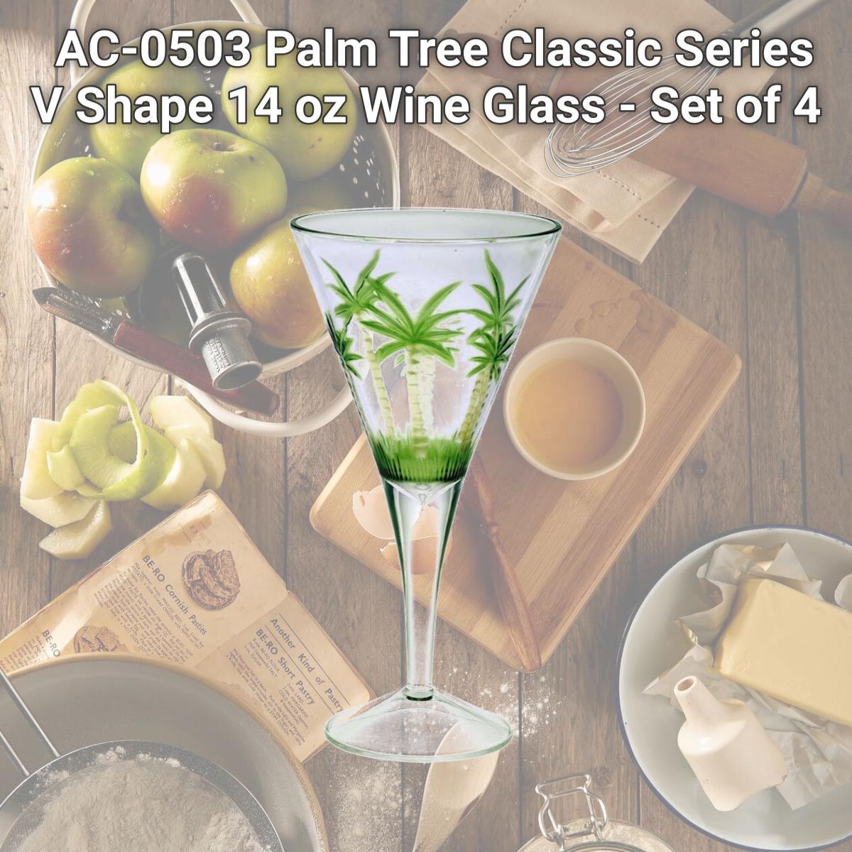Picture of LeadingWare AS-0503 AC-0503 Palm Tree Classic Series V Shape 14 oz Wine Glass - Set of 4