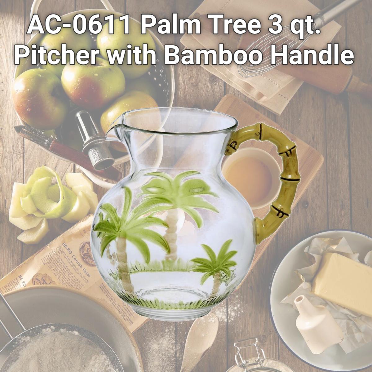 Picture of LeadingWare AS-0611 AC-0611 Palm Tree 3 qt. Pitcher with Bamboo Handle