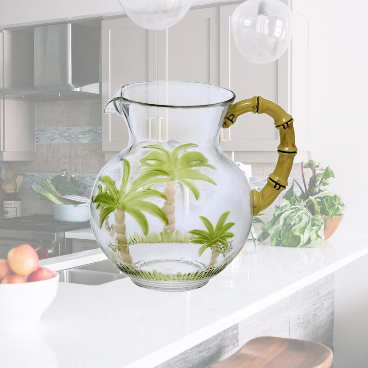 Picture of LeadingWare AS-0611 AC-0611 Palm Tree 3 qt. Pitcher with Bamboo Handle