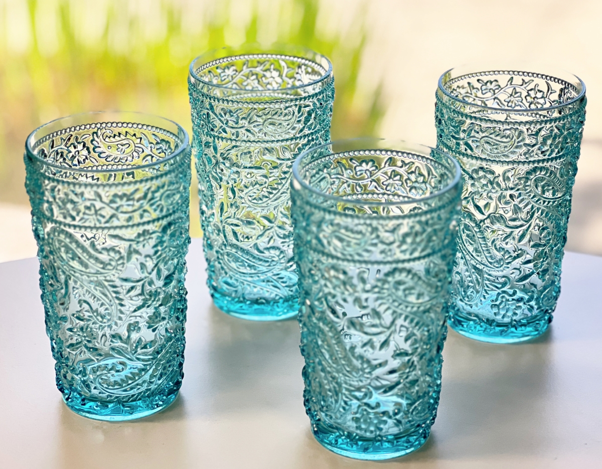 Picture of LEADINGWARE GROUP AS-1012TS Paisley HB 17 oz. Turquoise Set of 4 pcs.