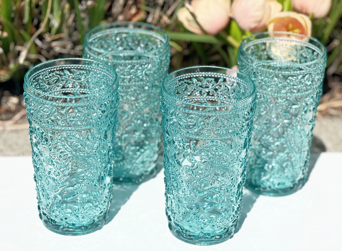 Picture of LEADINGWARE GROUP AS-1012TS Paisley HB 17 oz. Turquoise Set of 4 pcs.