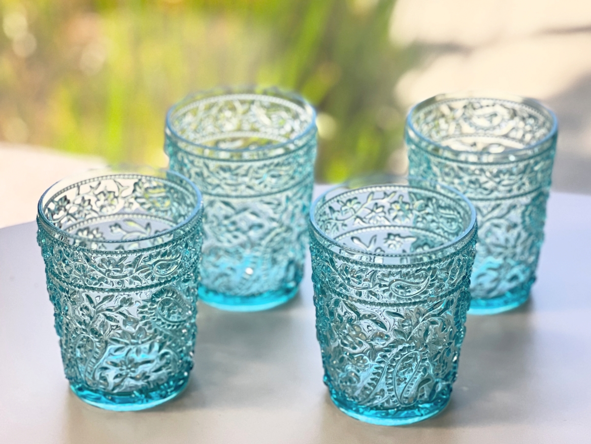 Picture of LEADINGWARE GROUP AS-1011TS Paisley DOF 13 oz. Turquoise Set of 4 pcs.