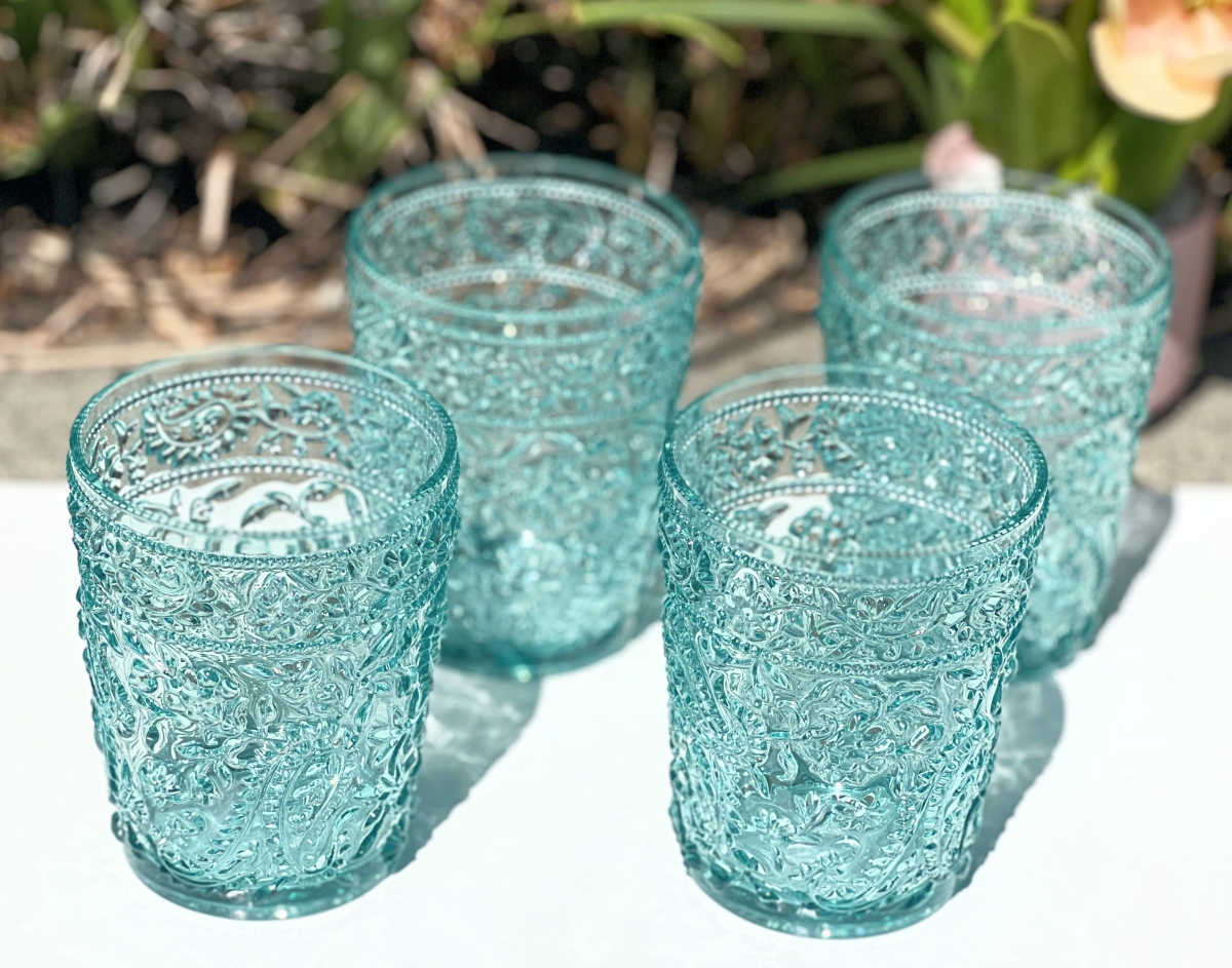 Picture of LEADINGWARE GROUP AS-1011TS Paisley DOF 13 oz. Turquoise Set of 4 pcs.