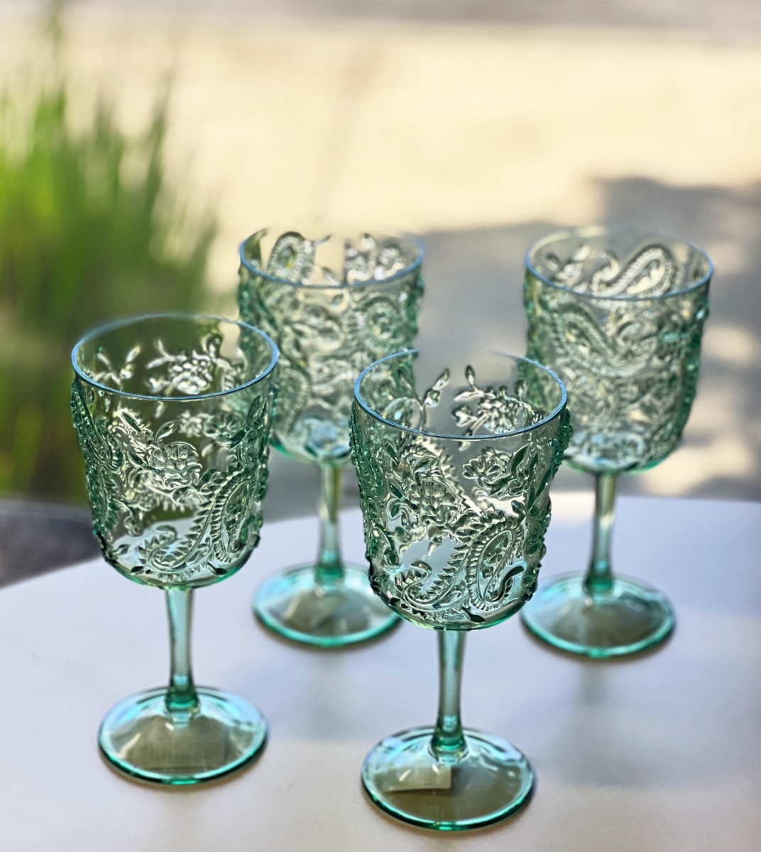 Picture of LEADINGWARE GROUP AS-1013SG Paisley Goblet Wine Glass 13 oz. Spanish Green Set of 4 pcs.