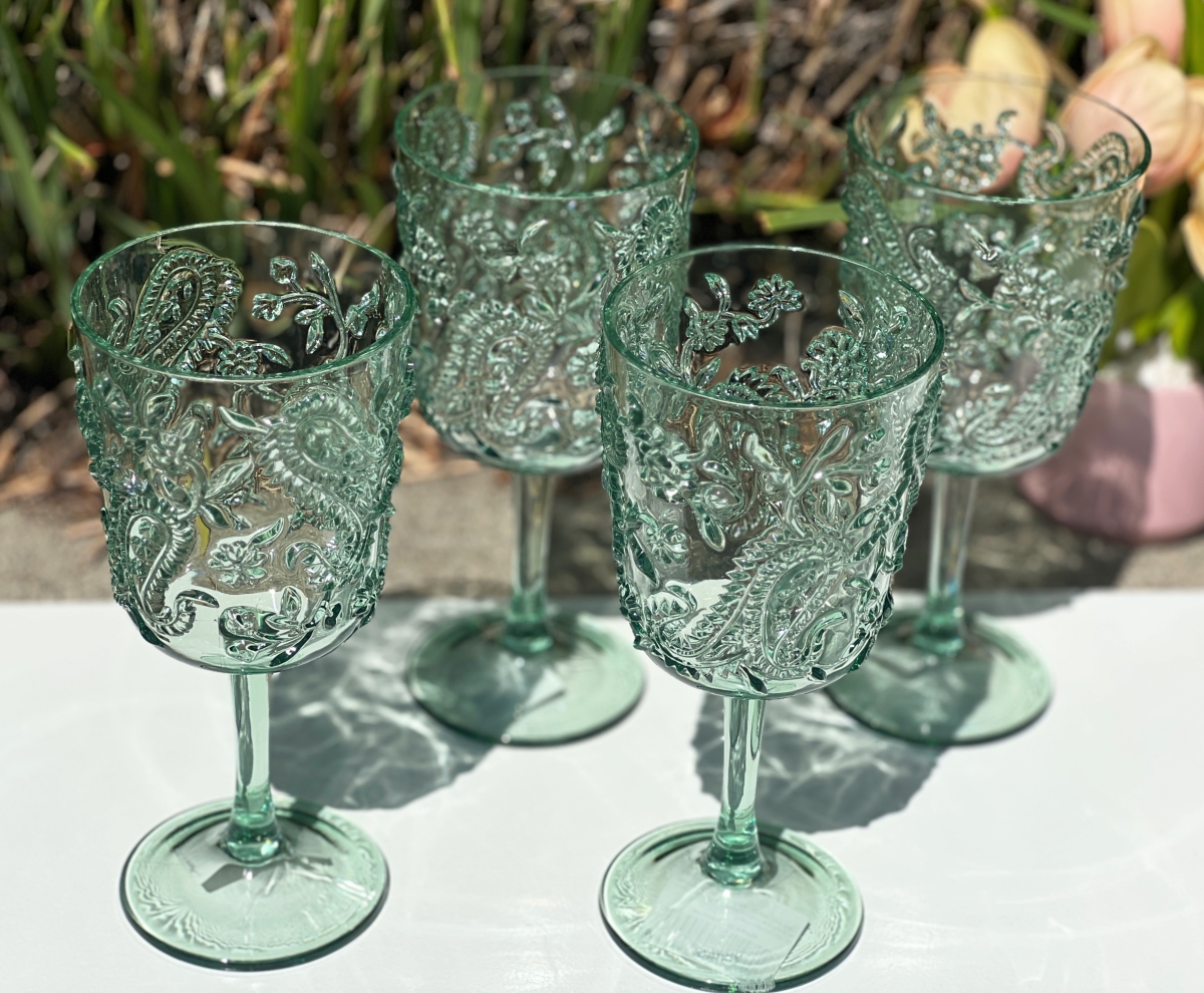 Picture of LEADINGWARE GROUP AS-1013SG Paisley Goblet Wine Glass 13 oz. Spanish Green Set of 4 pcs.